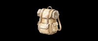 Beige canvas backpack with multiple pockets and straps, isolated on transparent background. Ready for t-shirt design, clipart, stickers, and print-on-demand products.