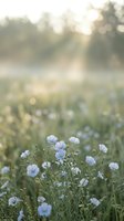 Delicate blue wildflowers blooming in soft morning light with dreamy bokeh background creating peaceful natural atmosphere for wellness and mindfulness content.