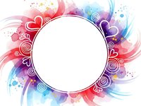 Colorful watercolor frame with hearts and swirls on white background. Abstract floral border design for greeting cards, invitations and romantic projects.