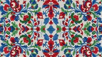 Traditional folk art seamless pattern with red blue floral motifs on cream background. Decorative ornamental design tiles perfectly for textiles wallpaper.