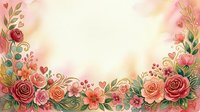 Watercolor floral frame with pink and red roses, peonies, and botanical elements on cream background. Isolated design for invitations, cards, and decorative projects.