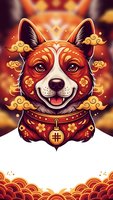 Festive corgi dog portrait with traditional ornamental decorations and golden elements for Chinese New Year celebration design on isolated background.