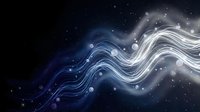 Abstract flowing waves with glowing particles on dark cosmic background for digital art, technology presentations, and futuristic design projects.