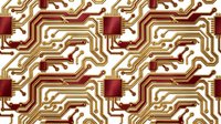 Seamless geometric pattern featuring interlocking Art Deco style lines in gold, cream, and burgundy red tones. Tiles into a single background for wallpaper, fabric, and design projects.