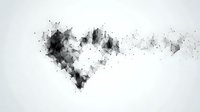 Abstract heart shape formed by connected dots and lines with geometric particles dispersing on white background, symbolizing digital love or connection.