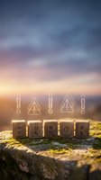 Wooden blocks spelling error with warning symbols against sunset sky and rocky surface, representing system failure and alert notifications for web design and technology concepts.
