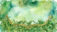 Watercolor garden border with green foliage, golden branches, and white flowers on isolated transparent background, ready for design projects and decorative layouts.