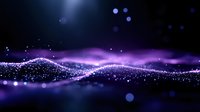 Abstract purple and blue digital wave with glowing particles and bokeh effect on dark background. Perfect for technology or data visualization projects.