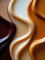 Abstract flowing liquid waves in warm brown orange cream colors with smooth glossy texture for modern design backgrounds and digital art projects.