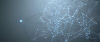 Abstract digital network with interconnected nodes and glowing lines representing data flow, connectivity, and technology infrastructure for web design and digital communications.