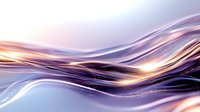 Flowing abstract waves in purple and gold colors create dynamic motion effect with light streaks and smooth curves on gradient background.