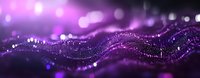 Abstract purple wave of glowing particles with bokeh effect on dark background, flowing digital network visualization with depth of field.