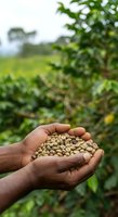Farmer holding harvested cashew nuts in hands over plantation field, showcasing agricultural crop production and sustainable farming practices.