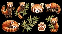 Cute red panda characters with bamboo leaves isolated on transparent background. Perfect for t-shirt designs, stickers, clipart, print-on-demand products, and sublimation projects.