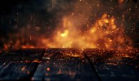 Dramatic golden bokeh lights and sparks against dark background create atmospheric mood with rain drops and glowing particles for cinematic backgrounds.