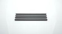 Black cylindrical rods or tubes arranged horizontally on white background, industrial materials for engineering, construction or manufacturing projects.