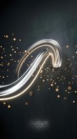 Abstract glowing neon swirl with golden particles on dark textured background, modern design element for tech and luxury branding projects.