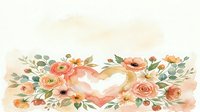 Watercolor floral heart arrangement with peach roses and greenery on a light background, perfect for wedding or Valentine's Day cards.