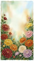 Watercolor chrysanthemum flowers frame with soft pastel background, autumn blooms border design for invitations, greeting cards and decorative projects.