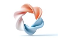Abstract twisted ring shape in coral pink and light blue colors creating continuous flowing motion on white background, modern minimal design element.
