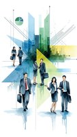 Business professionals with charts and graphs in modern corporate environment for presentations and financial reports.
