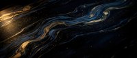 Flowing golden and blue liquid streams swirl across dark background with luminous particles, creating abstract fluid art effect for design and creative projects.