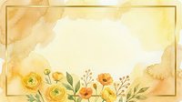 Watercolor floral frame with yellow and orange roses, green foliage, and delicate branches on cream background. Suitable for invitations, greeting cards, and design projects.