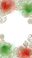 Mexican cultural elements frame with colorful gradient background featuring traditional symbols, cacti, sombreros and decorative patterns for festive designs.