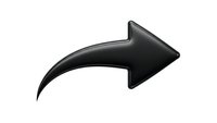 Black curved arrow pointing right isolated on transparent background for web design, presentations and graphic projects.