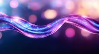 Glowing cosmic wave with purple and blue luminescent light effect on dark background with bokeh circles.