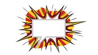 Comic book explosion burst frame with red yellow spikes radiating outward creating dynamic pop art style border for text and graphics on white background.