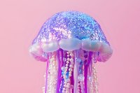 Glowing jellyfish with sparkling tentacles on pink background, isolated design element suitable for posters, wallpapers, and digital art projects.