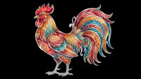 Colorful rooster with vibrant red, gold, and blue plumage isolated on transparent background, ready for t-shirts, clipart, stickers, and print-on-demand designs.
