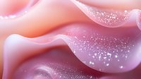 Soft pink and purple waves with glowing particles create dreamy abstract background. Gentle flowing curves with sparkles for romantic design projects.