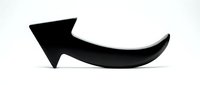Black curved arrow pointing left isolated on white background for graphic design projects and presentations.