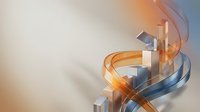 Abstract geometric composition with flowing metallic ribbons and floating cubes in orange and blue gradient background for modern digital design.