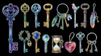Vintage ornamental keys collection isolated on transparent background, ready for clipart, t-shirt design, stickers, print-on-demand products, sublimation and digital crafts.