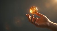 Hand holding glowing golden orb against dark background, symbolizing innovation, energy, and creative power for business and technology concepts.