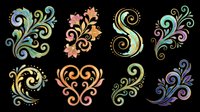 Colorful ornamental swirl flourish clipart set isolated on transparent background, ready for stickers, sublimation, t-shirt design, and print on demand projects.