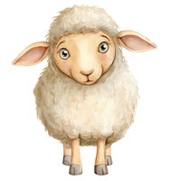 Adorable watercolor sheep with fluffy wool and pink ears isolated on white background for nursery decor, children's books, and farm animal designs.