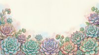 Watercolor succulent plants border frame with pastel colors on cream background for wedding invitations, botanical greeting cards and floral designs.