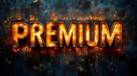 Glowing orange premium text on dark grunge background with fire effects and burning flames, dramatic lighting creates atmospheric luxury design element.
