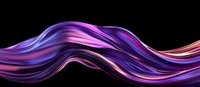Flowing abstract waves in vibrant purple, pink and blue colors against black background create dynamic motion effect for modern design and technology concepts.