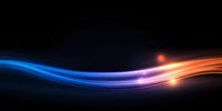 Glowing blue and orange light waves flow across dark background creating dynamic energy effect, suitable for technology and communication designs.