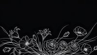 Elegant white line art floral border on black background featuring roses, lilies and decorative botanical elements for sophisticated design projects.