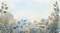 Ornamental botanical border with decorative leaves, ferns and scrolling flourishes in muted tones, isolated on white background for design projects and creative layouts.