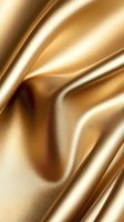 Luxurious gold silk fabric with elegant folds and waves creates smooth flowing curves and soft shadows against shimmering metallic surface. Suitable for luxury backgrounds.