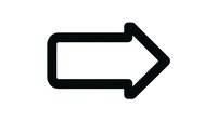 Black outlined directional arrow pointing right with bold stroke and rounded corners on white background, isolated design element for navigation and interface.
