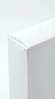 White blank cardboard box corner detail on neutral background for packaging design and product presentation mockups.