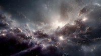 Cosmic nebula with swirling dark clouds and bright celestial light bursting through, creating dramatic contrast in deep space. Perfect for astronomy themes.